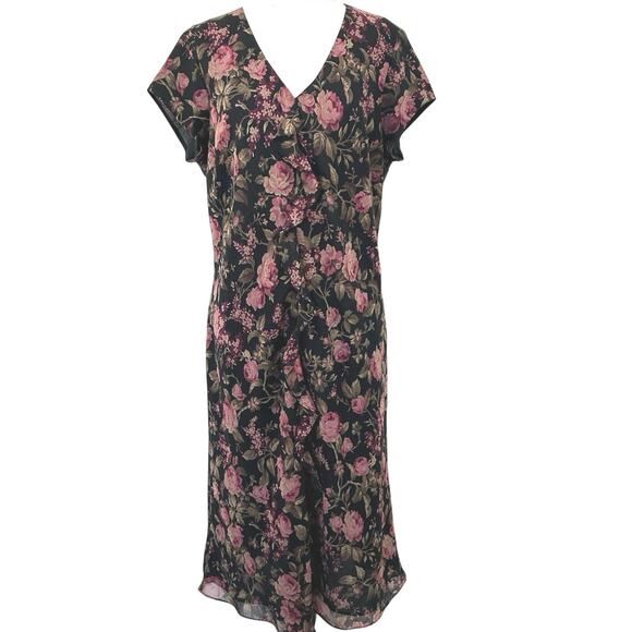 Evan Picone Dresses & Skirts - Evan Picone Floral Ruffle Front Midi Dress Romantic Feminine Size 14